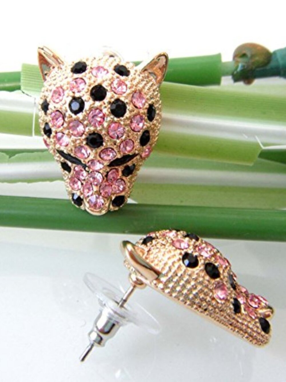 18k Gold Plated Multi-color Crystal Leopard Head Ear Stud Earrings